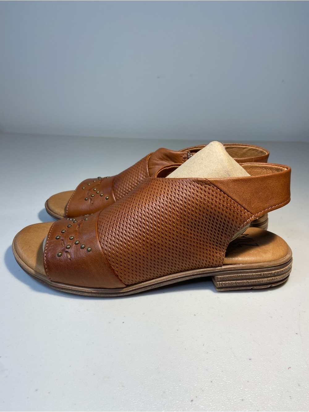 Miz Mooz Cognac Brown Perforated Open-Toe Slingback Sandals